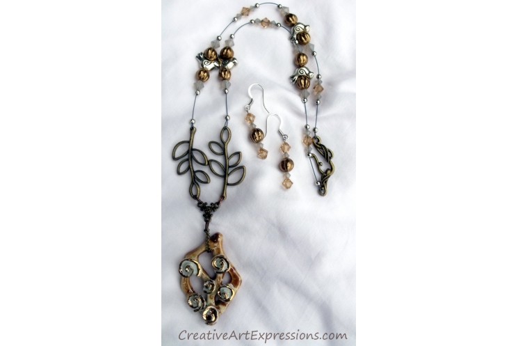 Creative Art Expressions Handmade Spring Bird Necklace & Earring Set