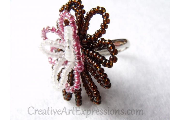 Creative Art Expressions Handmade Seed Bead Wire Wrapped Flower Ring Jewelry