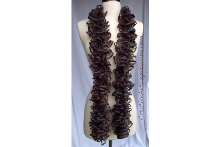 Creative Art Expressions Hand Knitted Brown & Turquoise Glam Ruffle Scarf