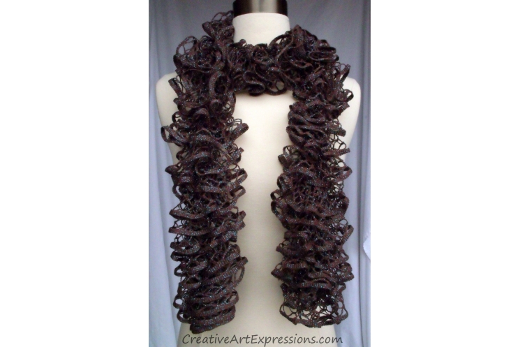 Creative Art Expressions Hand Knitted Brown & Turquoise Glam Ruffle Scarf