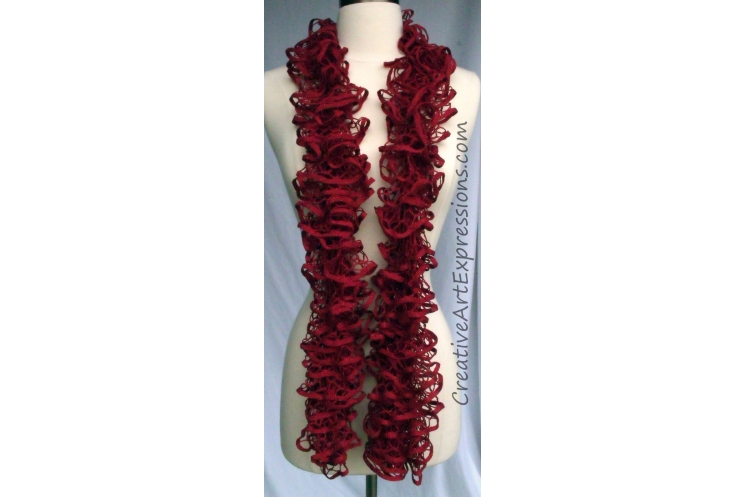 Creative Art Expressions Hand Knit Ruby Red Glam Ruffle Scarf