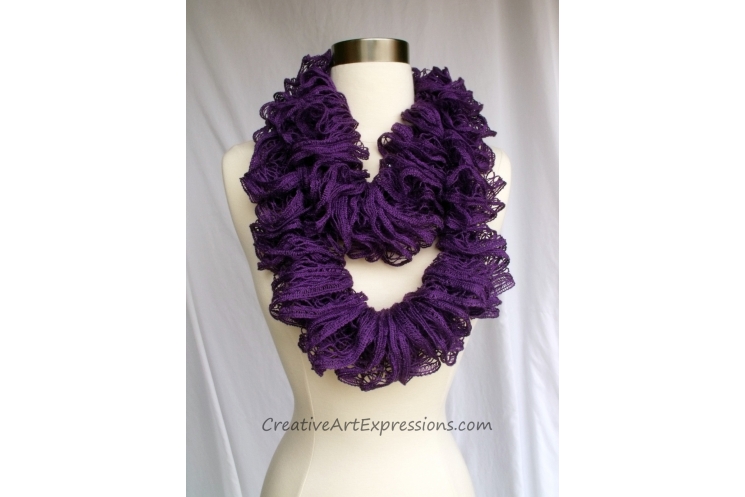 Creative Art Expressions Hand Knitted Neon Purple Ruffle Scarf