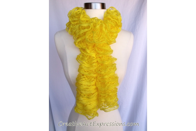 Creative Art Expressions Hand Knitted Neon Yellow Ruffle Scarf