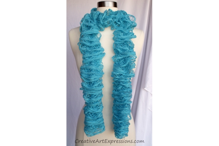 Creative Art Expressions Hand Knitted Neon Blue Ruffle Scarf
