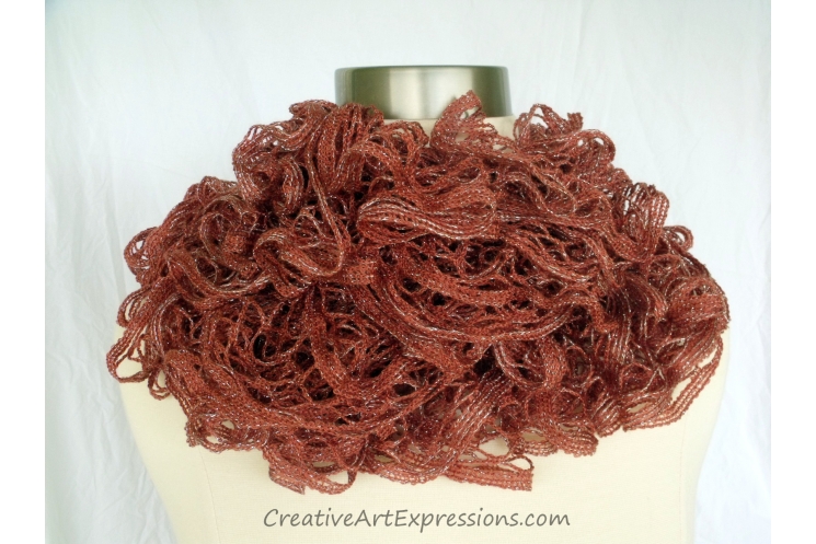 Creative Art Expressions Hand Knitted Cinnamon Ruffle Scarf