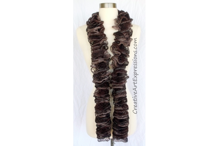 Creative Art Expressions Hand Knitted Brown Ruffle Scarf