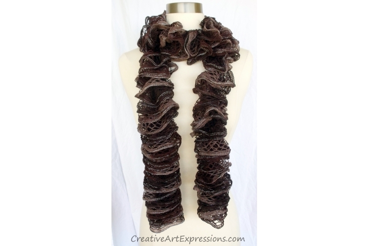 Creative Art Expressions Hand Knitted Brown Ruffle Scarf