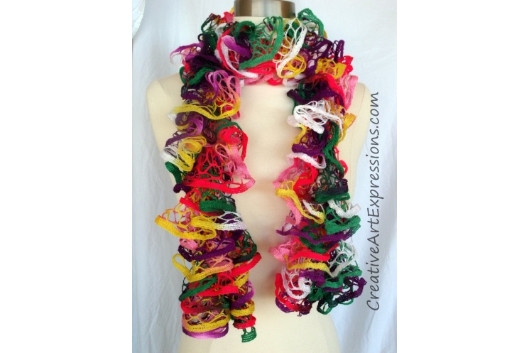 Creative Art Expressions Hand Knitted Parrot Ruffle Scarf
