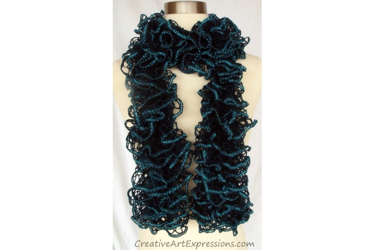 Creative Art Expressions Hand Knitted Peacock Ruffle Scarf