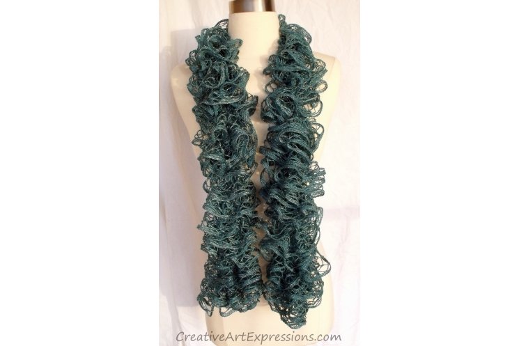 Creative Art Expressions Hand Knitted Persian Blue Ruffle Scarf