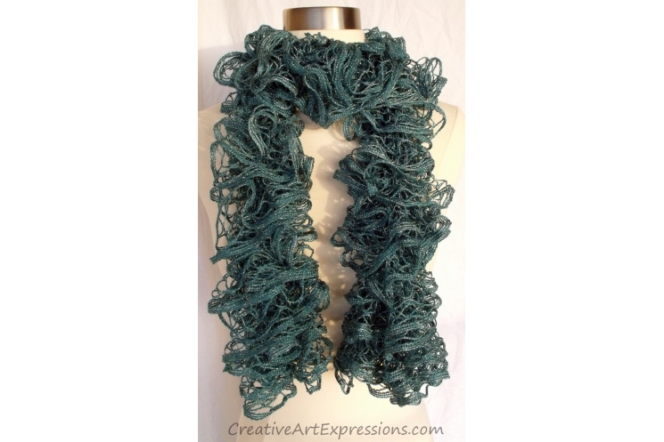 Creative Art Expressions Hand Knitted Persian Blue Ruffle Scarf