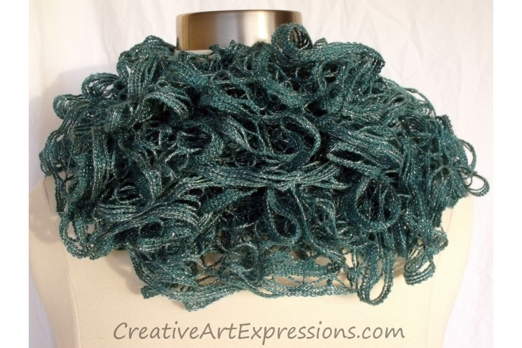 Creative Art Expressions Hand Knitted Persian Blue Ruffle Scarf