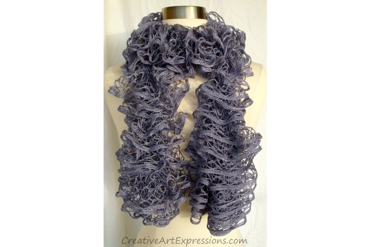 Creative Art Expressions Hand Knitted Periwinkle Ruffle Scarf