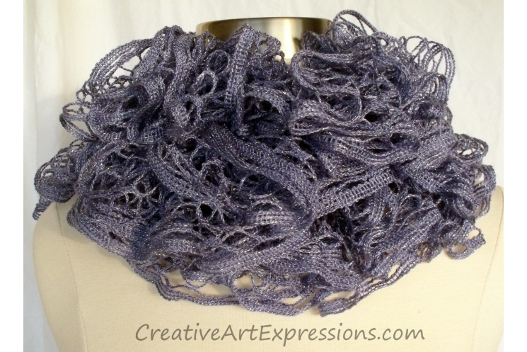 Creative Art Expressions Hand Knitted Periwinkle Ruffle Scarf
