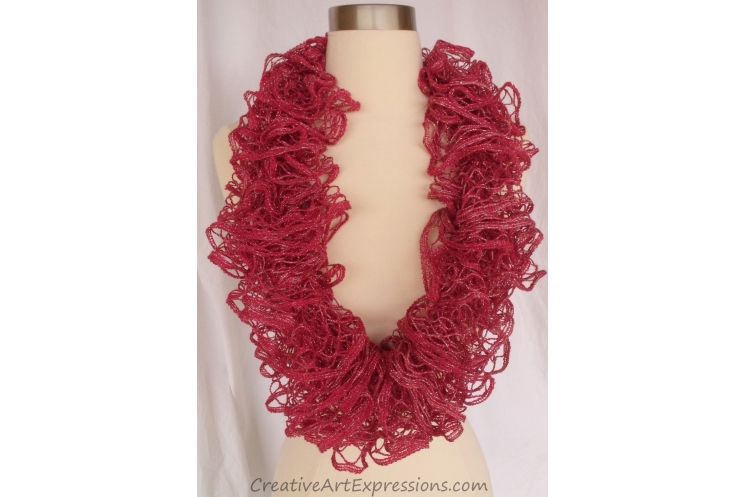 Creative Art Expressions Hand Knitted Rosewood Red Ruffle Scarf