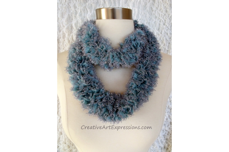 Hand Knitted Ice Blue Sassy Ribbon Scarf