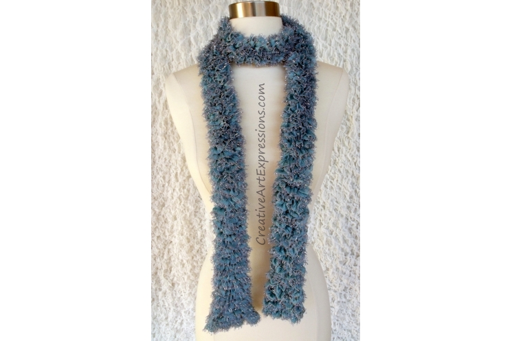 Hand Knitted Ice Blue Sassy Ribbon Scarf