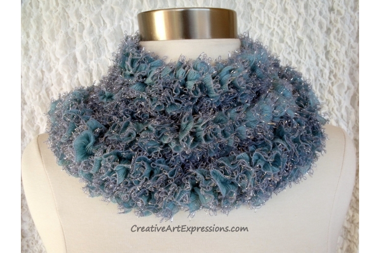 Hand Knitted Ice Blue Sassy Ribbon Scarf