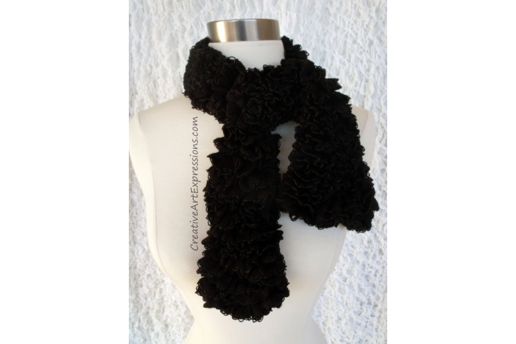 Creative Art Expressions Hand Knitted Black Ribbon Scarf