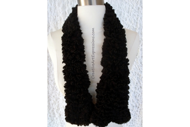 Creative Art Expressions Hand Knitted Black Ribbon Scarf
