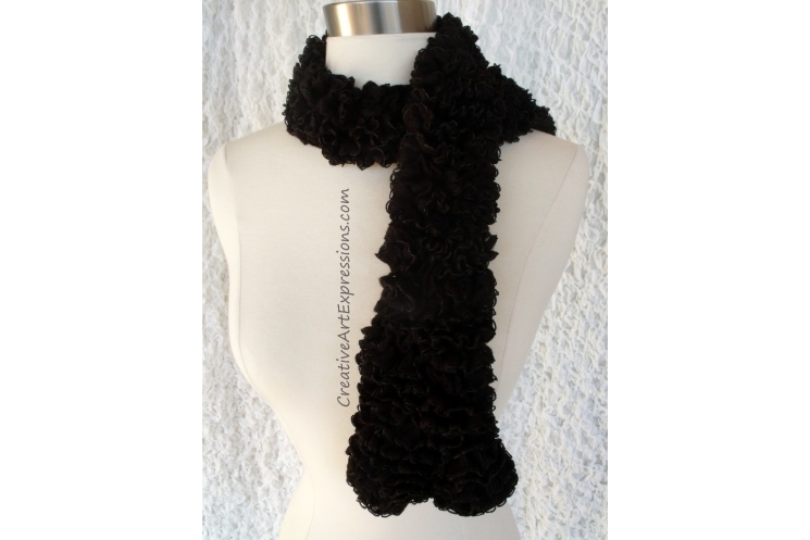 Creative Art Expressions Hand Knitted Black Ribbon Scarf