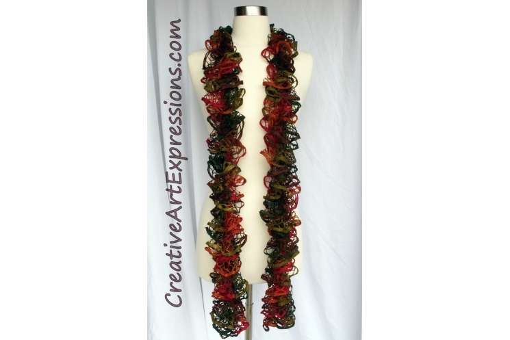 Creative Art Expressions Hand Knitted Autumn Ruffle Scarf