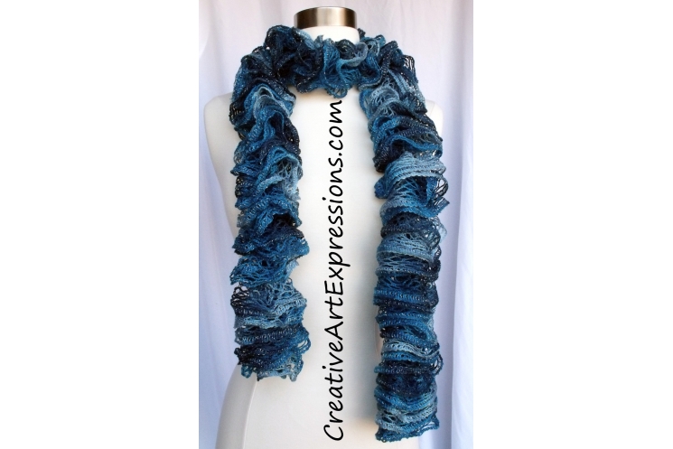 Hand Knitted Aquamarine Ruffle Scarf