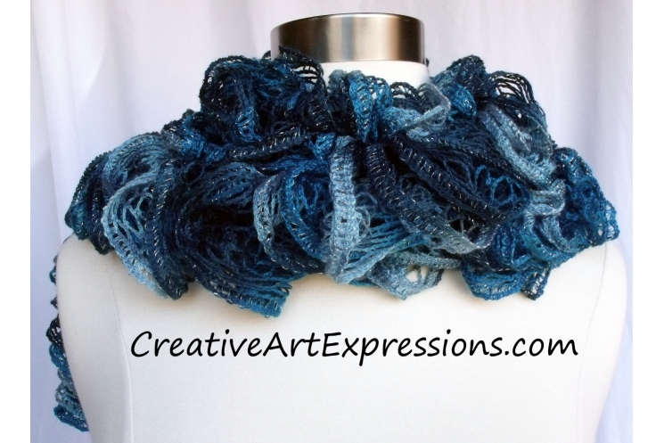 Hand Knitted Aquamarine Ruffle Scarf