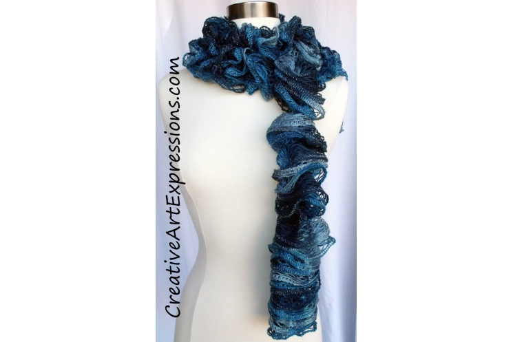 Hand Knitted Aquamarine Ruffle Scarf