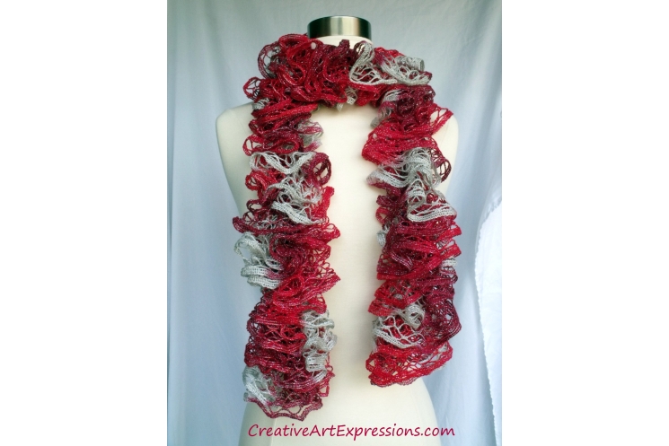 Creative Art Expressions Hand Knitted Crimson Christmas Ruffle Scarf