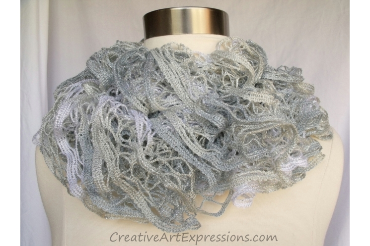 Creative Art Expressions Hand Knitted Frosty Christmas Ruffle Scarf