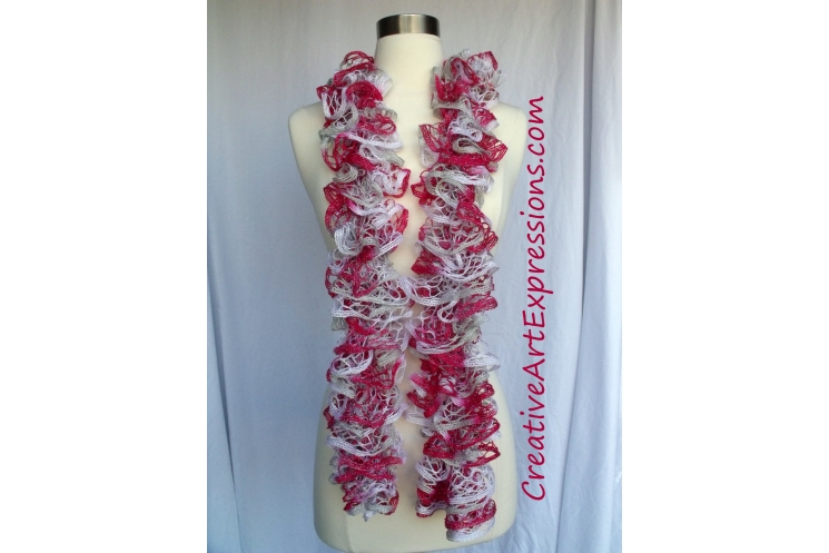 Creative Art Expressions Hand Knitted Candy Cane Ruffle Scarf