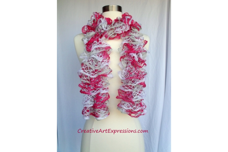 Creative Art Expressions Hand Knitted Candy Cane Ruffle Scarf