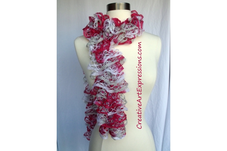 Creative Art Expressions Hand Knitted Candy Cane Ruffle Scarf