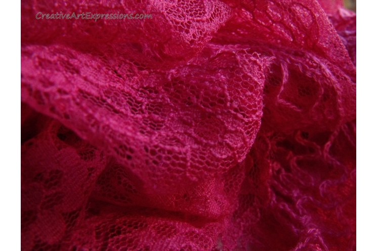 Creative Art Expressions Hand Knit Hot Pink Lace Ruffle Scarf