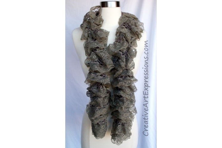 Creative Art Expressions Hand Knit Stone Lace Ruffle Scarf