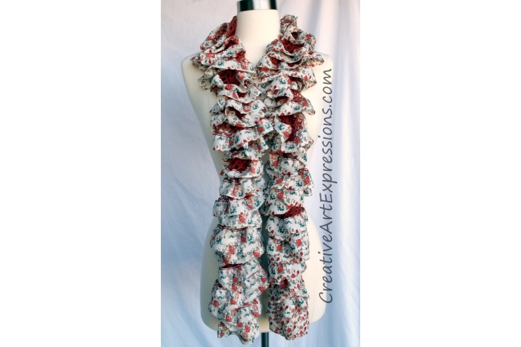 Creative Art Expressions Hand Knit Orient Fabric Lined Ruffle Scarf