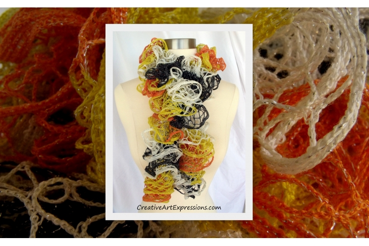 Hand Knitted Candycorn Halloween Ruffle Scarf