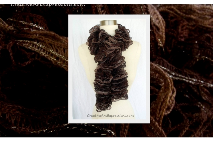 Knitted Brown Ruffle Scarf