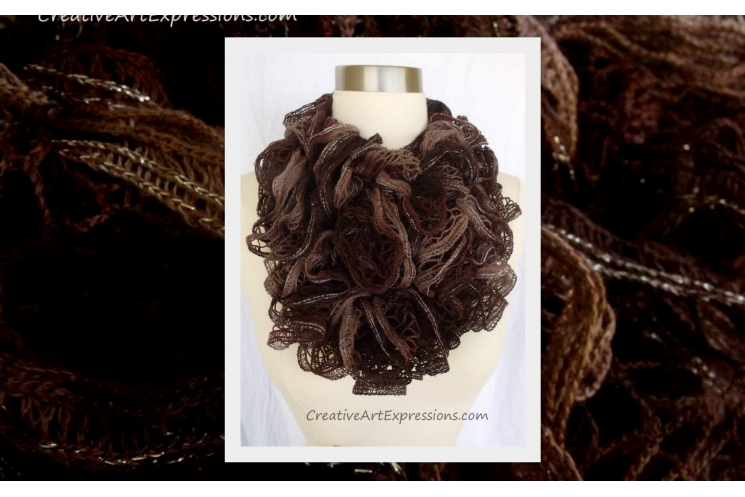 Knitted Brown Ruffle Scarf