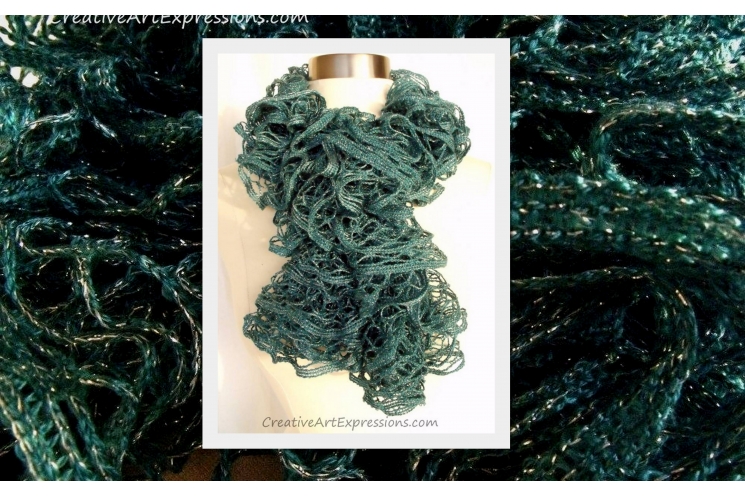 Knitted Persian Blue Ruffle Scarf