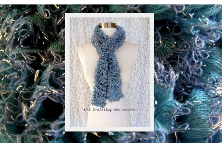 Knitted Ice Blue Sassy Ribbon Scarf