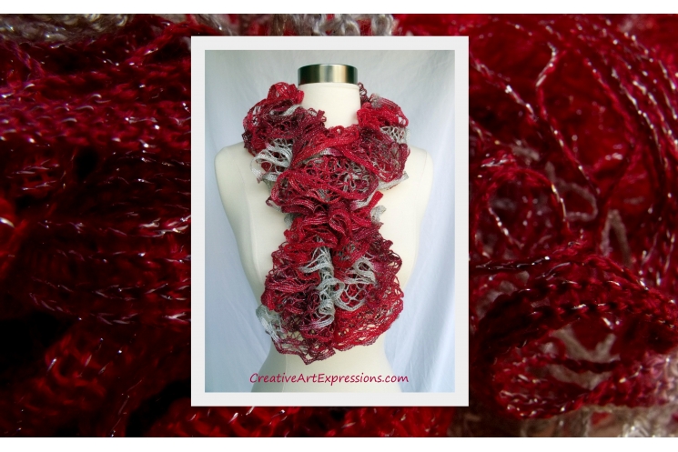 Knitted Crimson Christmas Ruffle Scarf