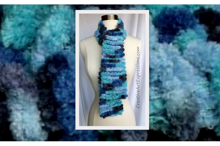 Knit Blue Skies Pom Pom Scarf