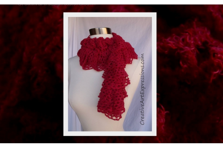 Knit Red Frill Lace Soft Ruffle Scarf