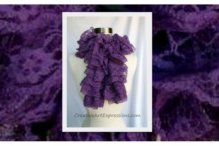 Knit Purple Lace Ruffle Scarf