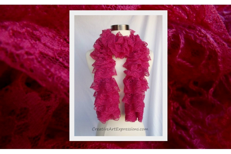 Hot Pink Lace Ruffle Scarf