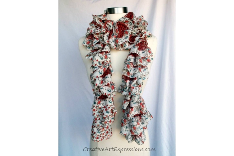 Hand Knit Orient Fabric Lined Ruffle Scarf