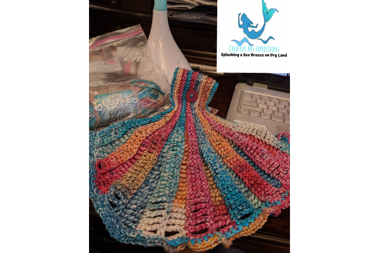 Seashell Hanging Towel with ruffle in Pink Teal & Orange
