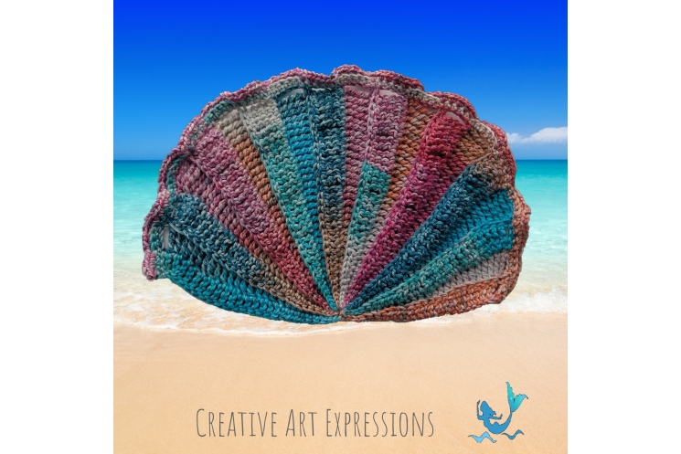 Seashell Hand Towel with Ruffle in Pink Teal Orange
